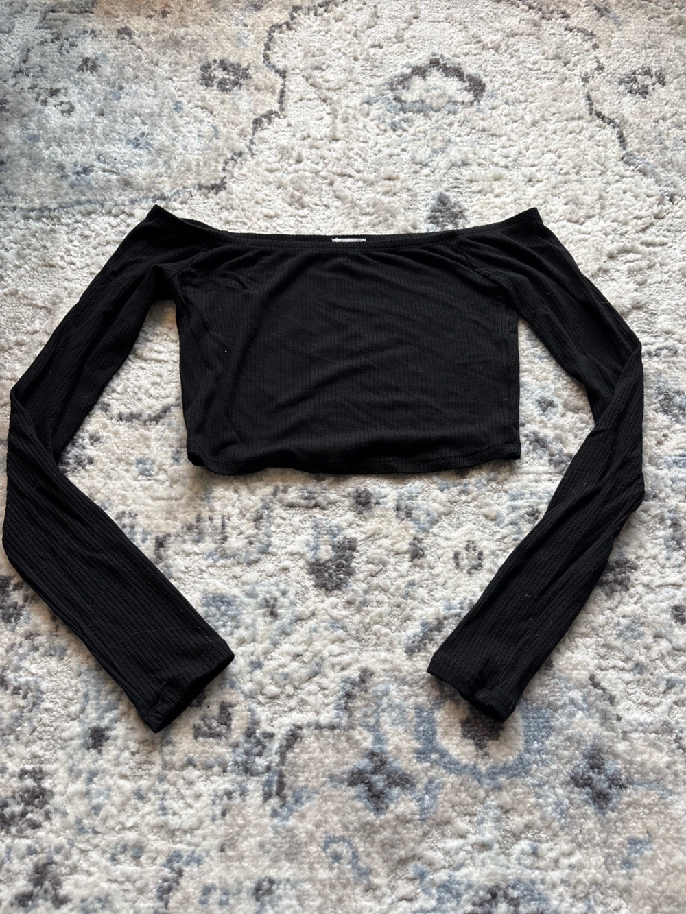 Black Off-Shoulder Long Sleeve Garage Top